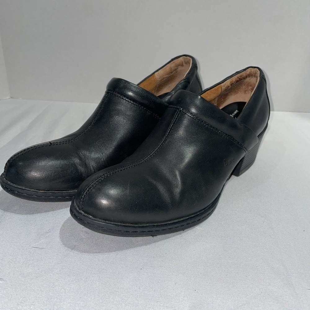 BOC Born Clogs Womens 10 Black Leather Block Heel Mules Shoes BC9546